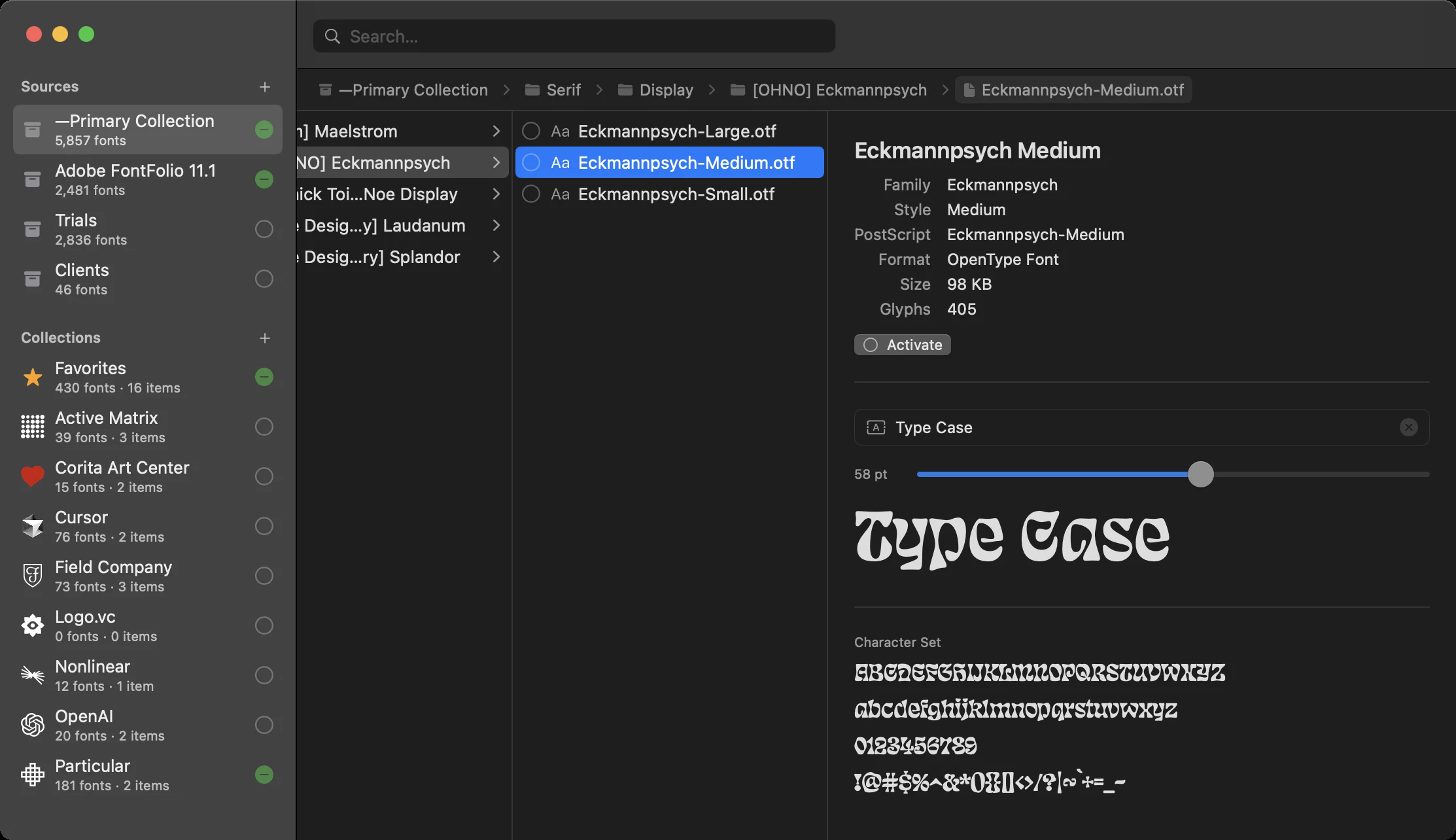 Previewing a typeface