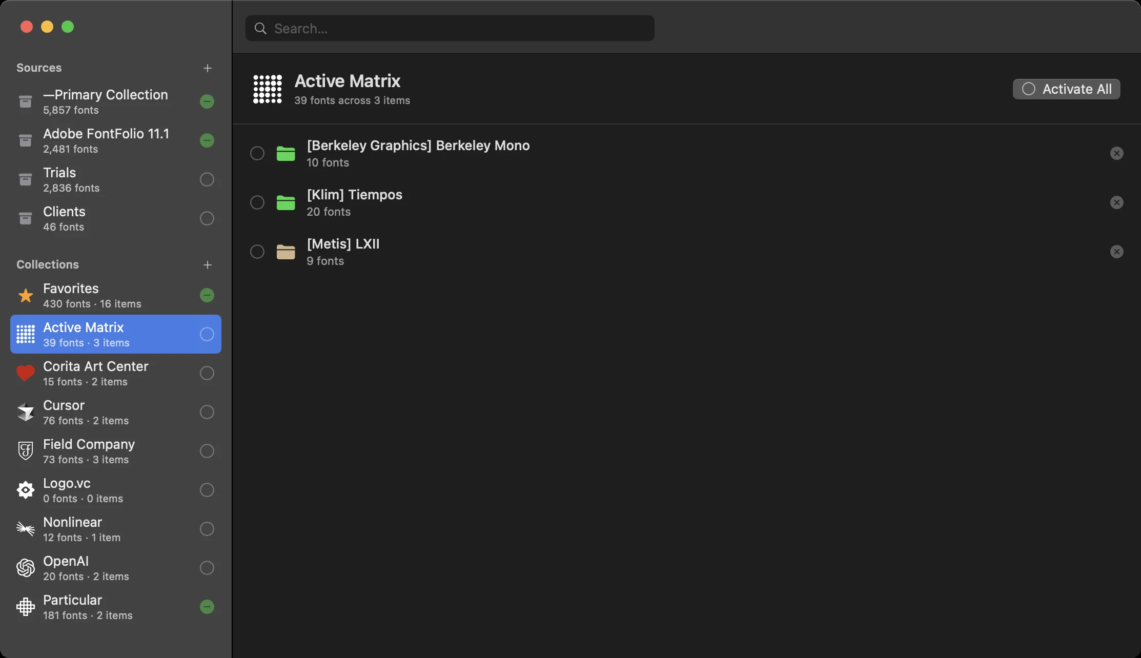Fonts in the Active Matrix collection